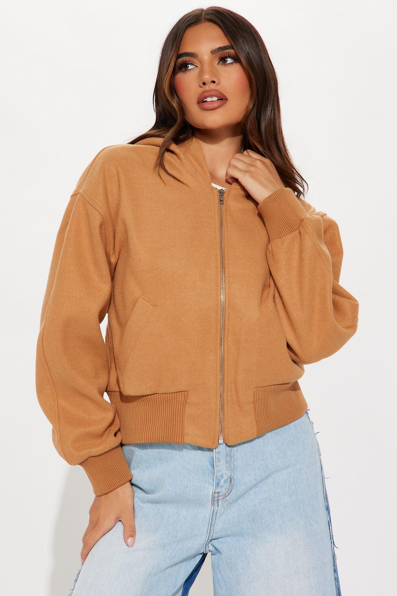 Everyday Casual Faux Wool Jacket - Camel Product Image