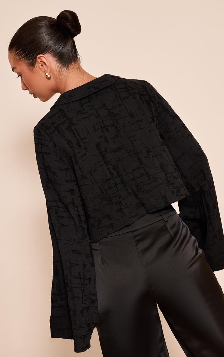  Black Textured Lightweight Woven Tie Front Shirt Product Image