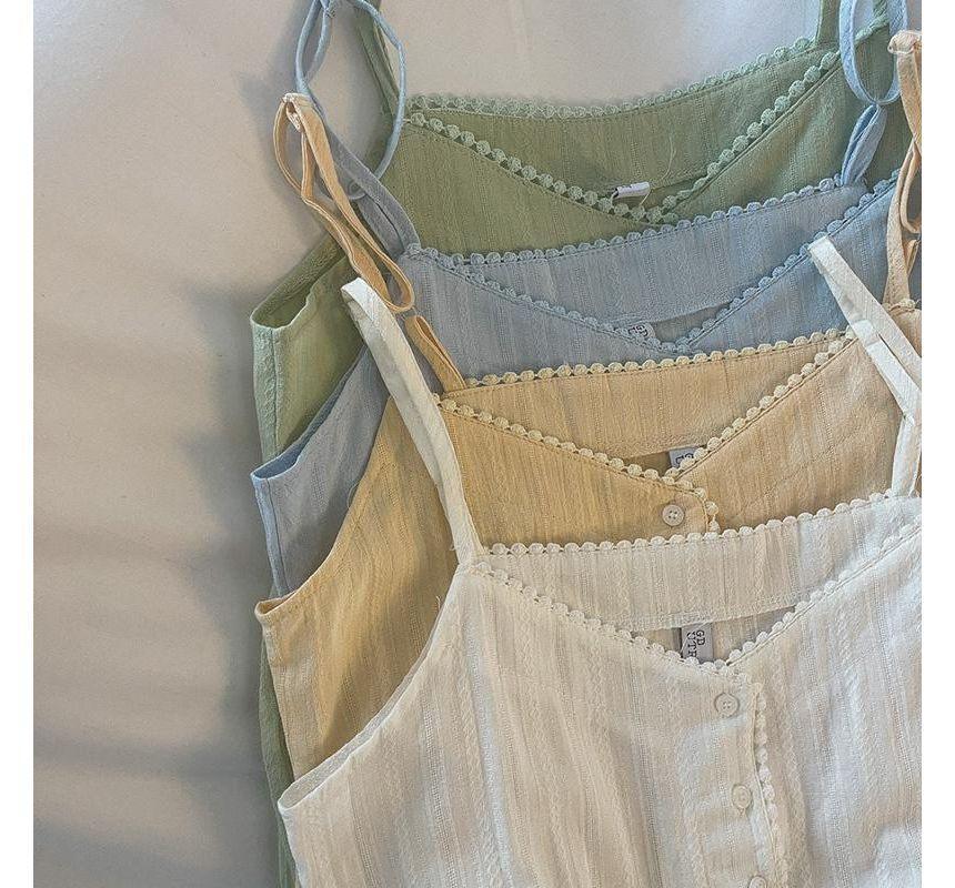 Plus Size Plain Button Gathered Camisole Top Product Image