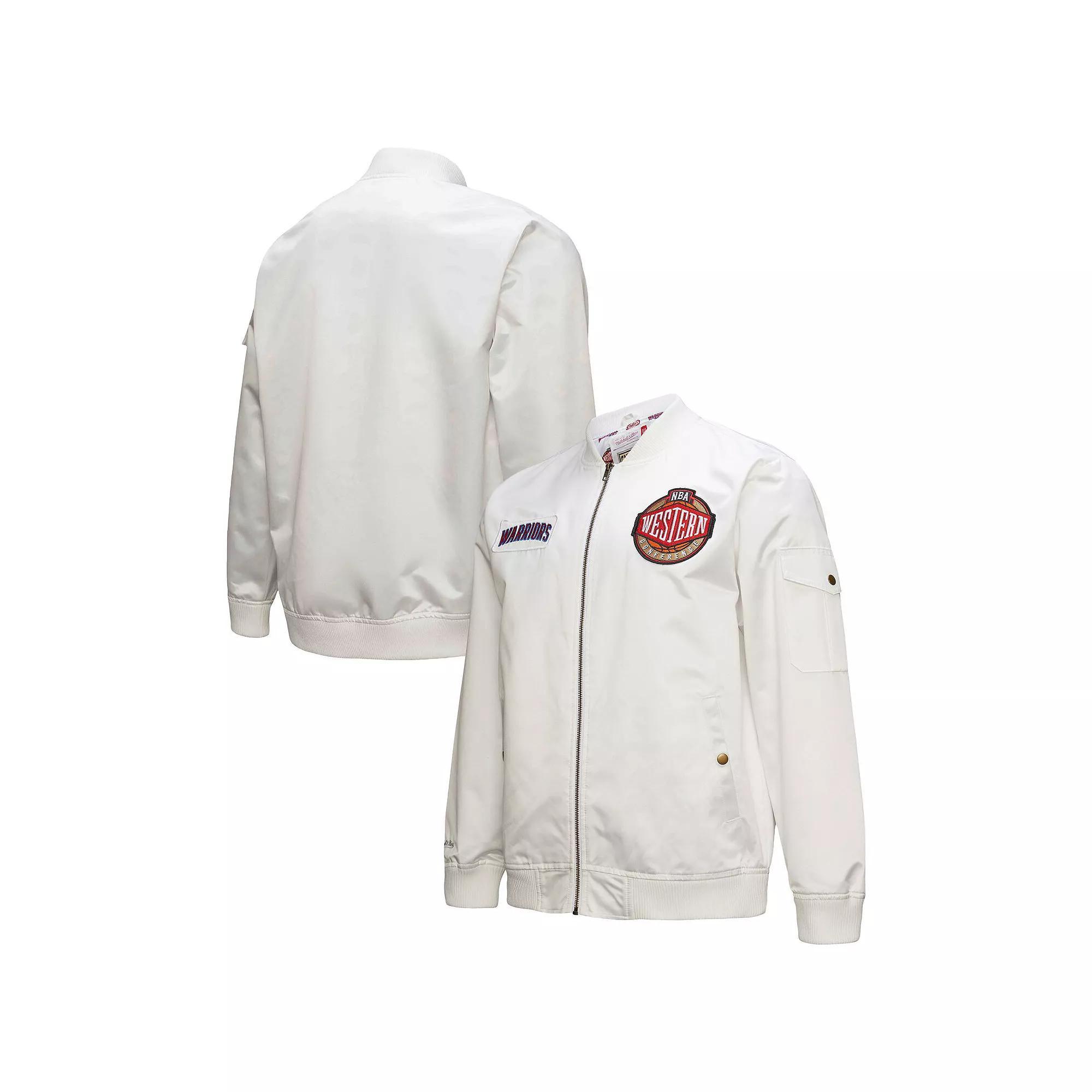 Men's Mitchell & Ness White Golden State Warriors Hardwood Classics Nights Team Leader Satin Full-Zip Jacket, Size: Medium Product Image