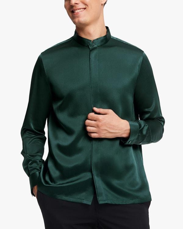 Classic Concealed Placket Silk Men Shirt Product Image