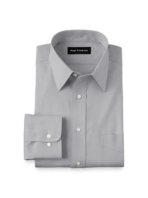 Non-Iron Cotton Pinpoint Solid Point Collar Dress Shirt - Grey Product Image