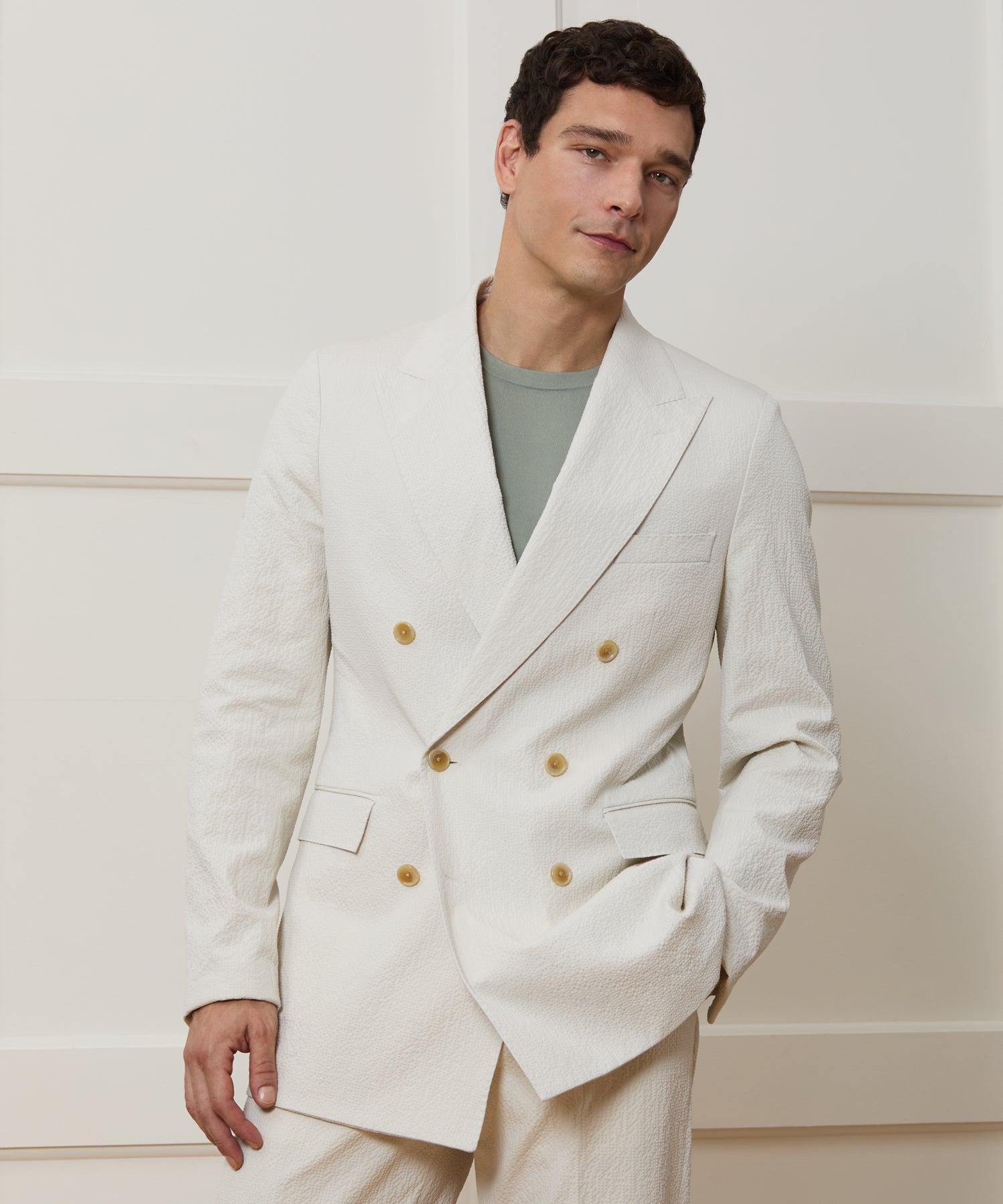 Italian Seersucker Double-Breasted Suit Jacket Product Image