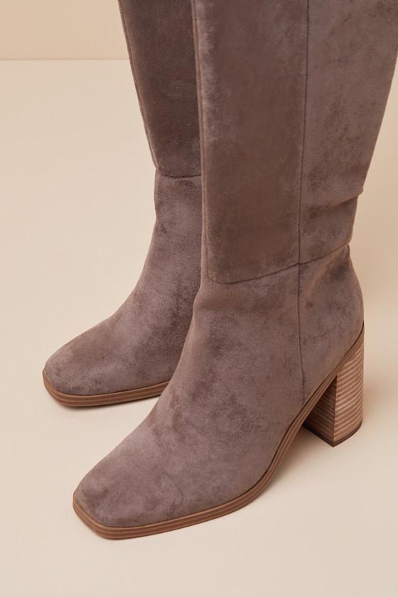 Flapper Mushroom Taupe Suede Knee-High Boots Product Image
