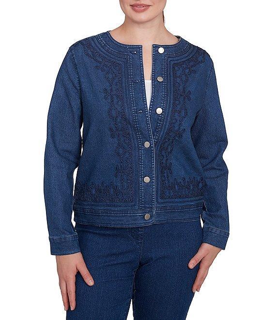 Ruby Rd. Embroidered Round Neck Long Sleeve Button-Front Jacket Product Image
