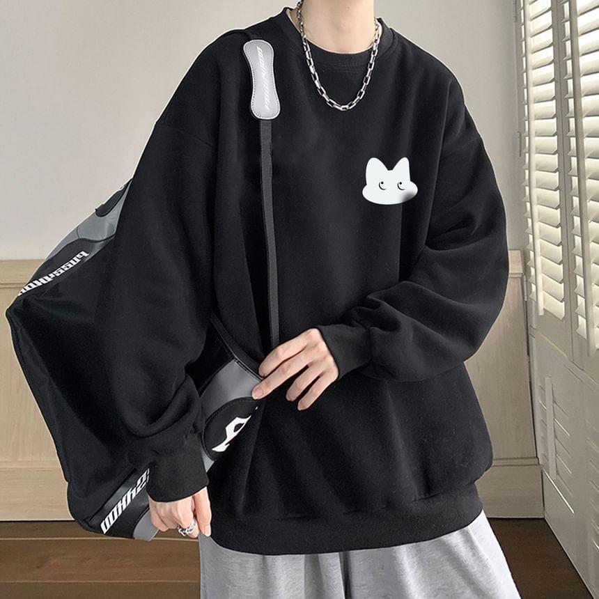 Crewneck Cat Print Sweatshirt Product Image