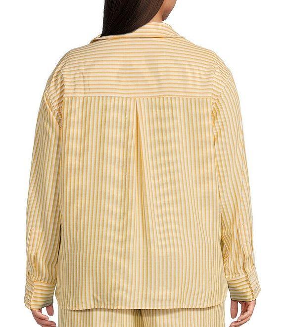 Skies Are Blue Plus Striped Long Sleeve Button Front Woven Coordinating Blouse Product Image
