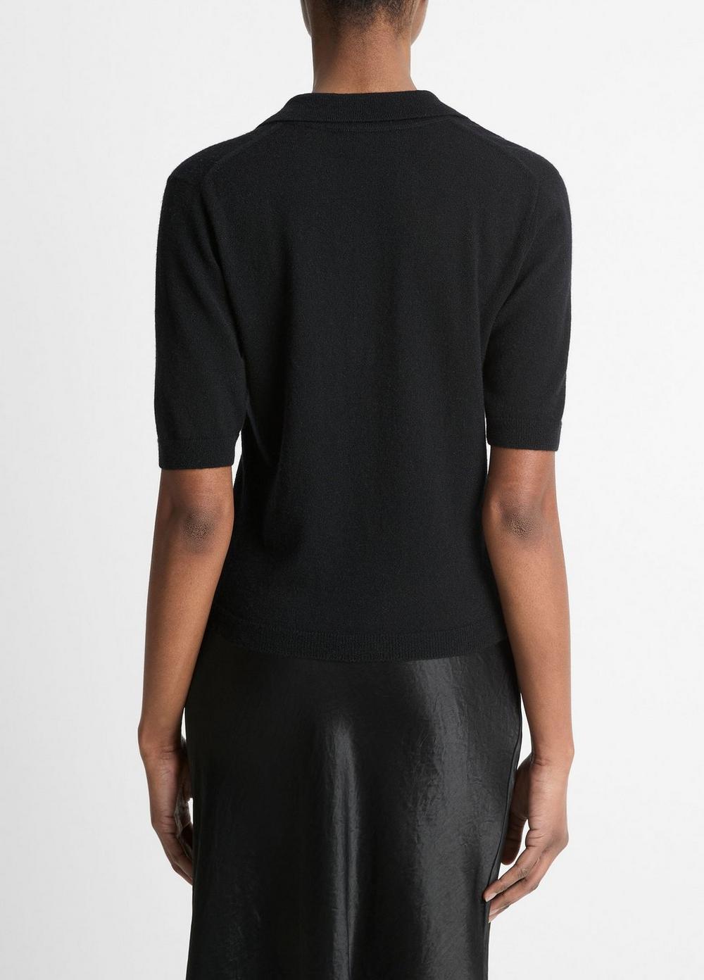 Womens Cashmere-Silk Short-Sleeve Polo Sweater, Black, Size XXS Vince Product Image