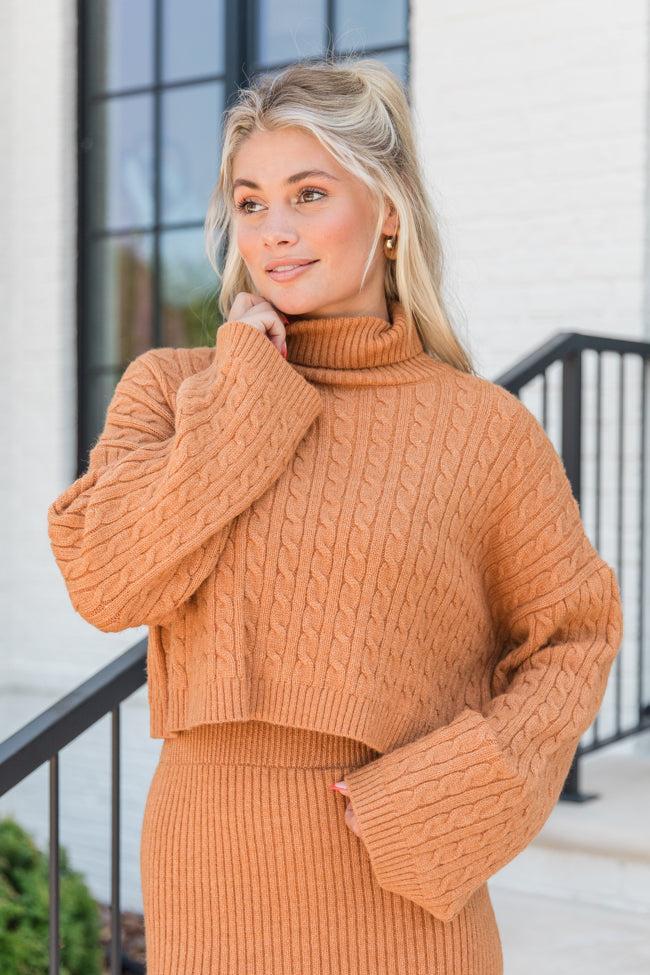 Know The Ropes Camel Cable Knit Sweater Skirt Set FINAL SALE Product Image