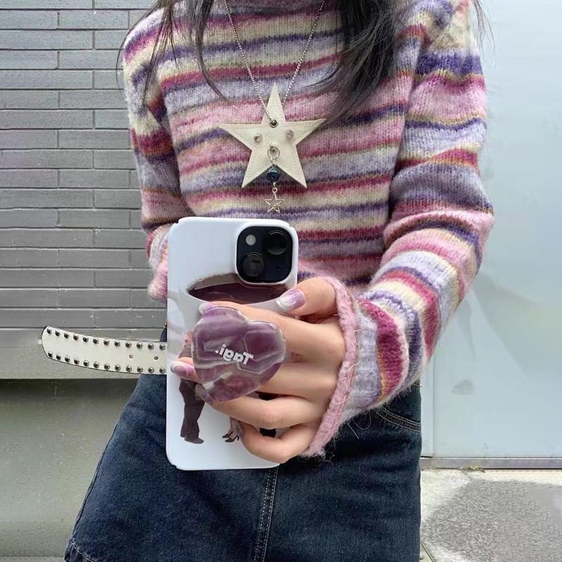 Long Sleeve Mock Neck Striped Loose-Fit Sweater Product Image