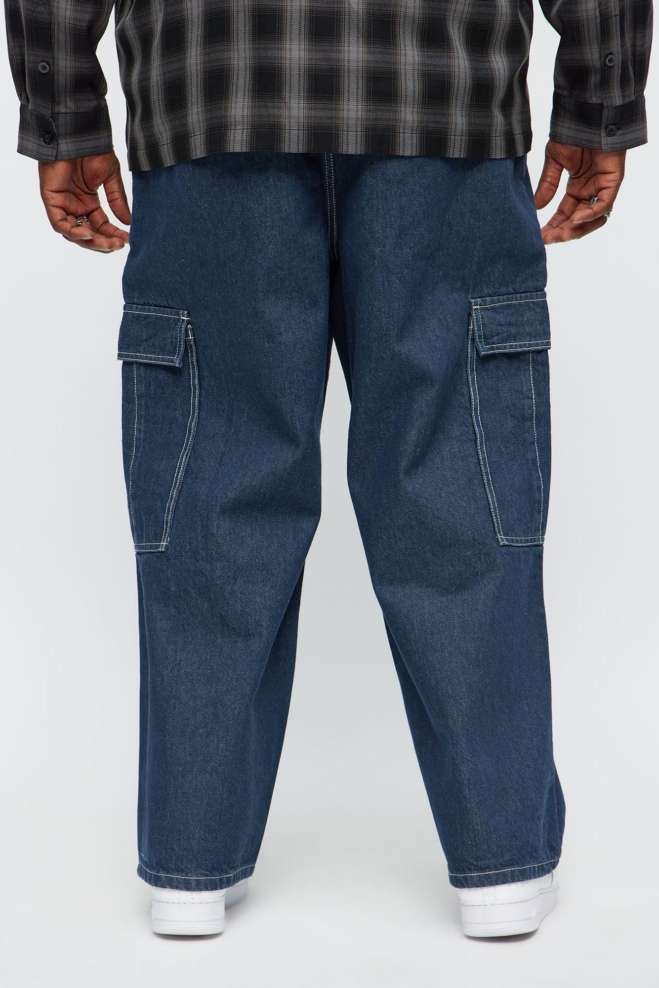 Deep End Contrast Stitch Baggy Jeans - Dark Wash Male Product Image