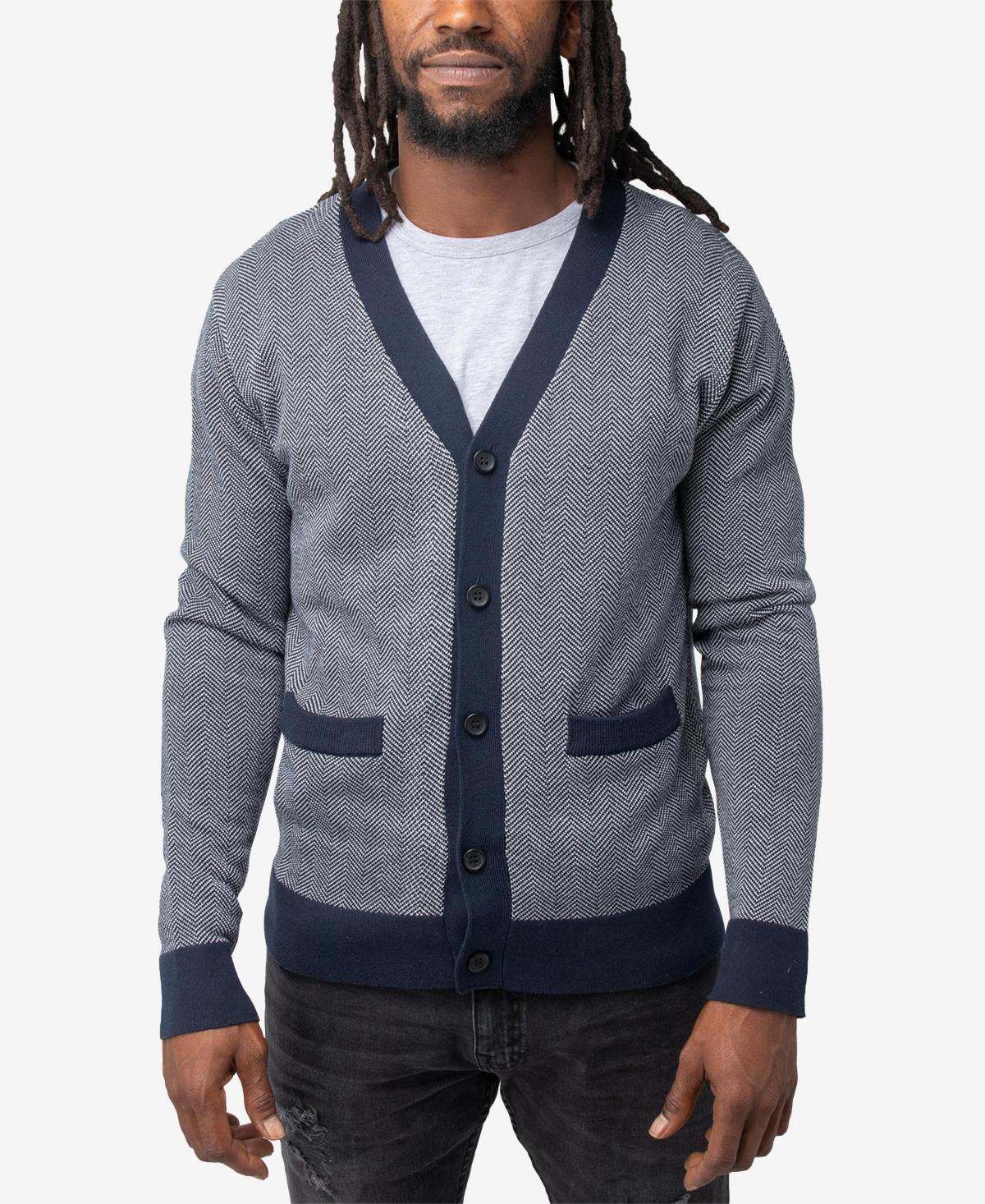 Men's Xray Herringbone Cardigan Sweater, Size: Large, Blue Product Image