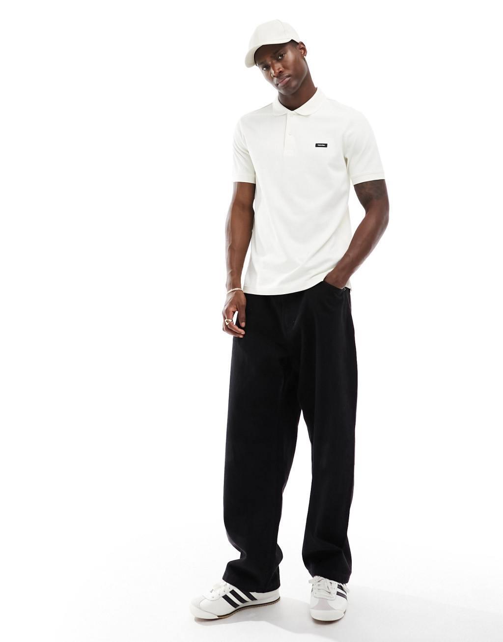 Calvin Klein stretch pique slim polo in white Product Image
