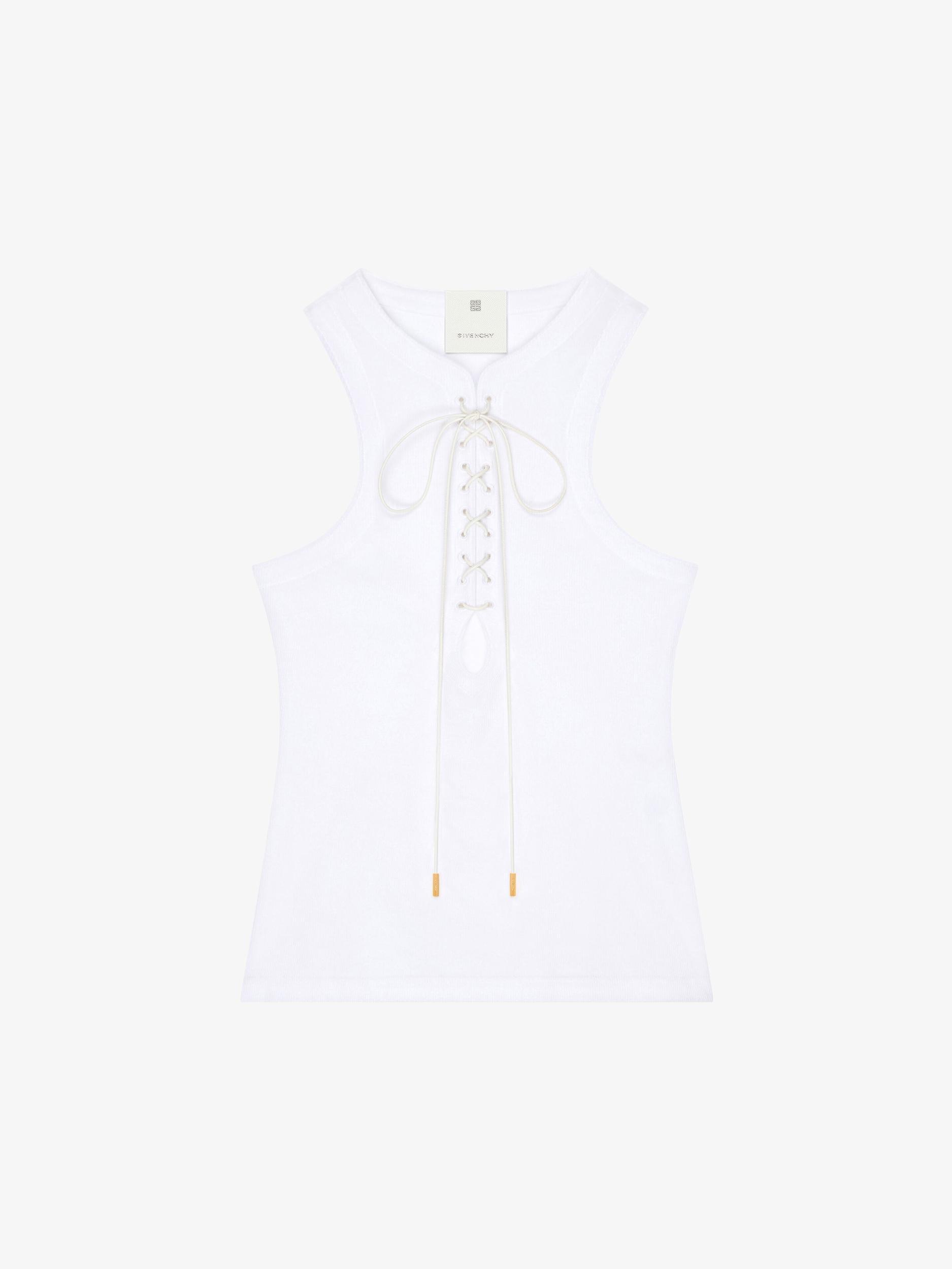 Slim fit tank top in cotton with laces and 4G detail Product Image