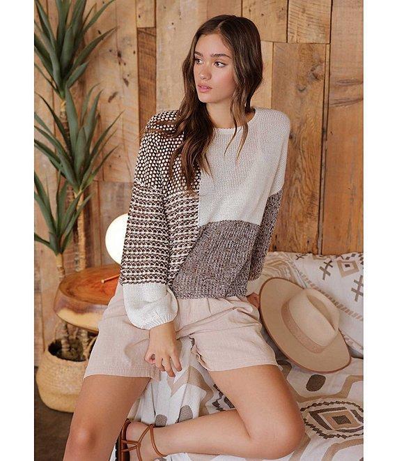 Blu Pepper Scoop Neck Color Block Sweater Product Image