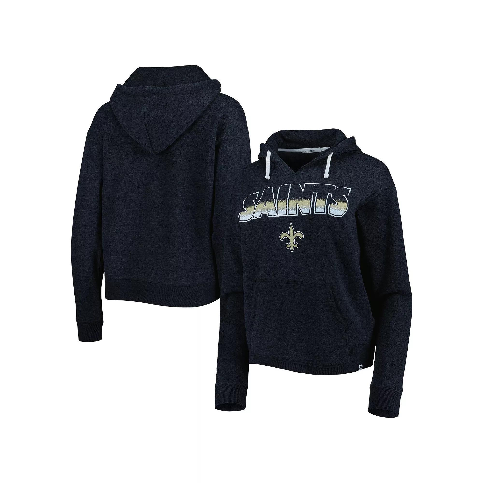 Women's '47 Black New Orleans Saints Color Rise Kennedy Notch Neck Pullover Hoodie, Size: Large Product Image