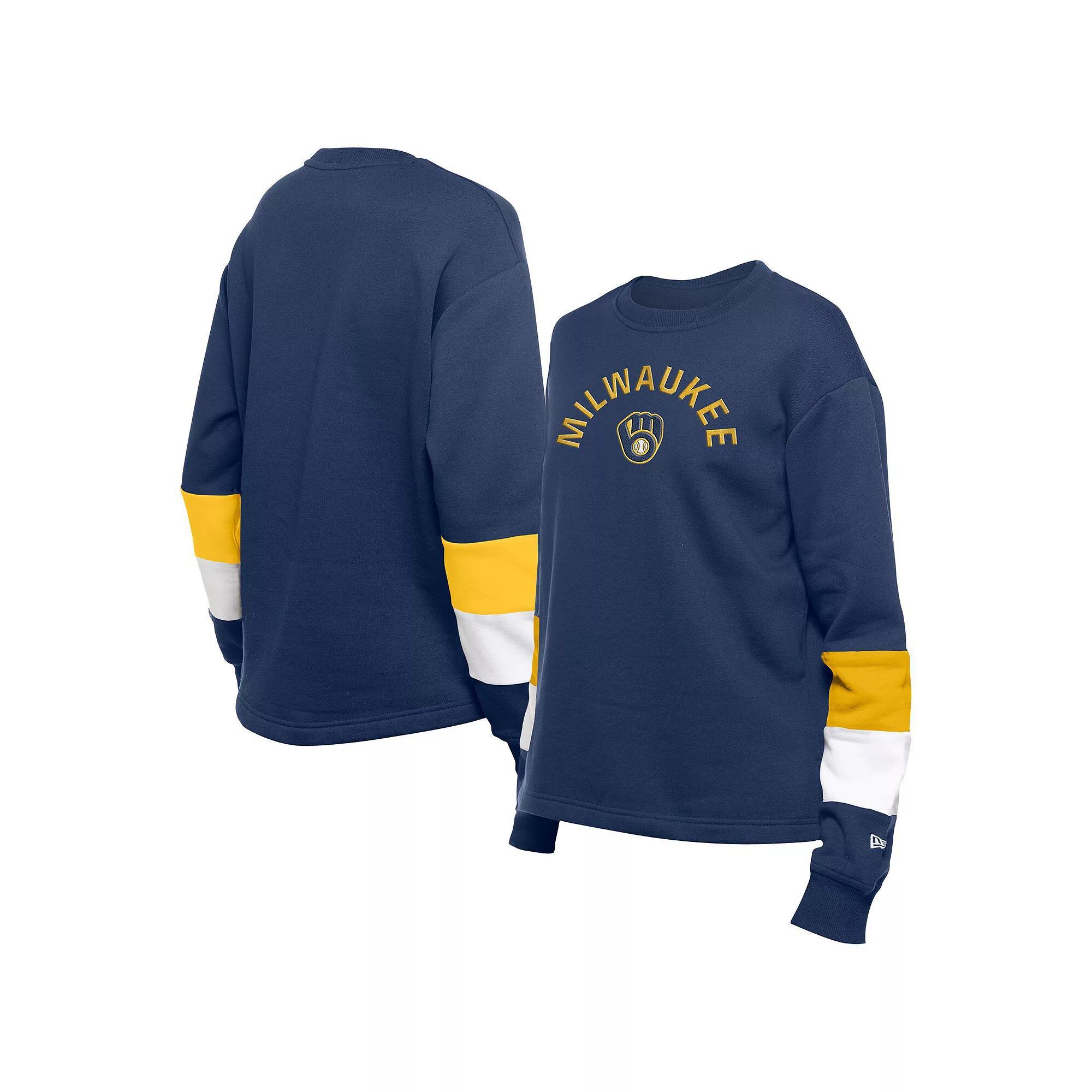 Women's New Era  Navy Milwaukee Brewers Game Day Color Pullover Sweatshirt, Size: Large, Blue Product Image
