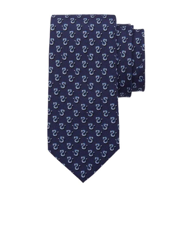 FERRAGAMO Dragon Pattern Tie In Blue Product Image