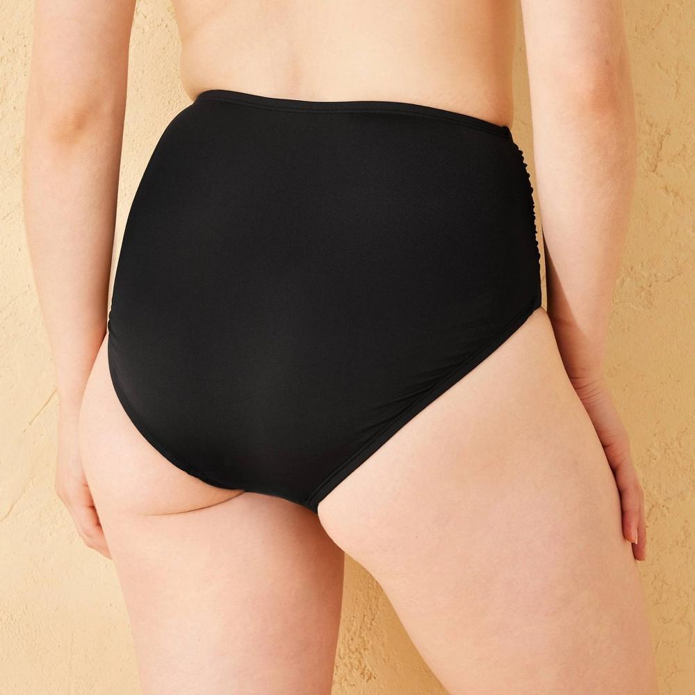 Womens Shirred High Waist Full Coverage Bikini Bottom - Shade & Shore Black XL: Knit Pull-On Swimwear Product Image