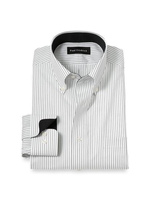 Non-Iron Cotton Stripe Dress Shirt With Contrast Trim - Black Product Image