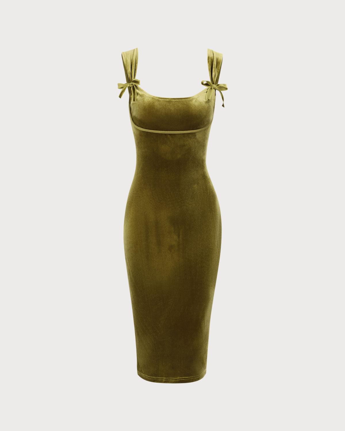 Green Velvet Bodycon Midi Dress Product Image