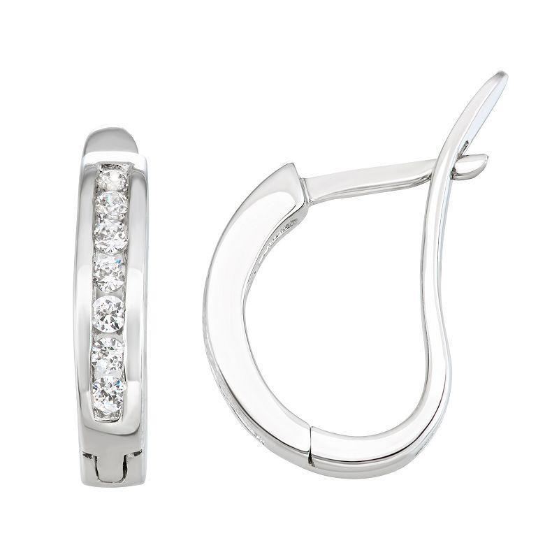 10k Gold 1/4 Carat T.W. Diamond Huggy Hoop Earrings, Women's, 10k White Gold Product Image