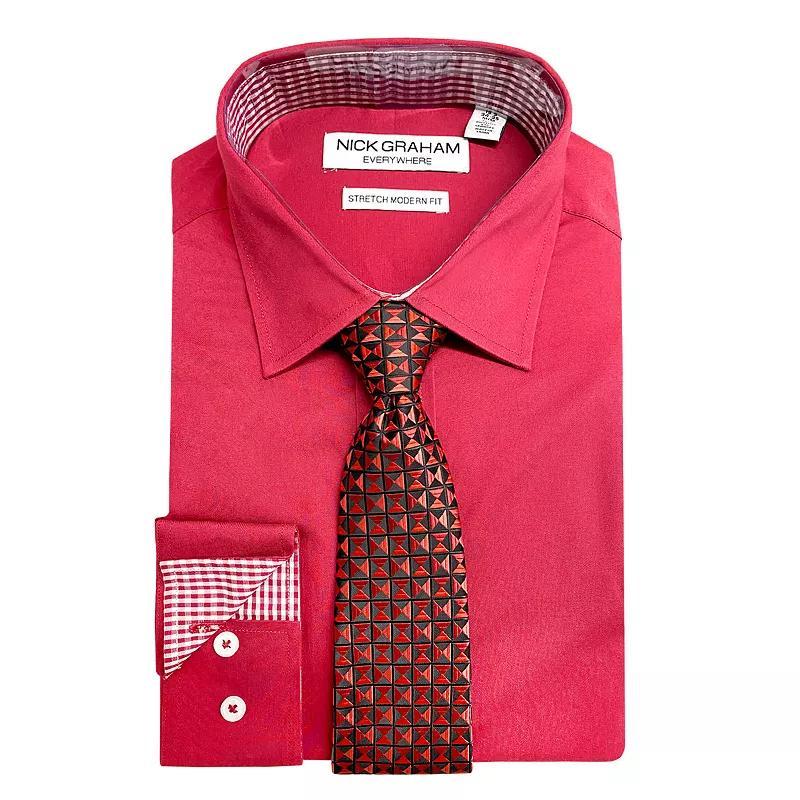 Mens Nick Graham Modern-Fit Stretch Dress Shirt & Tie Set Product Image