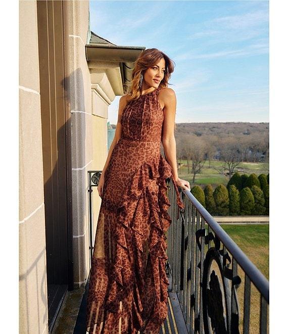 Betsy & Adam Halter Neck Leopard Print Maxi Dress Product Image