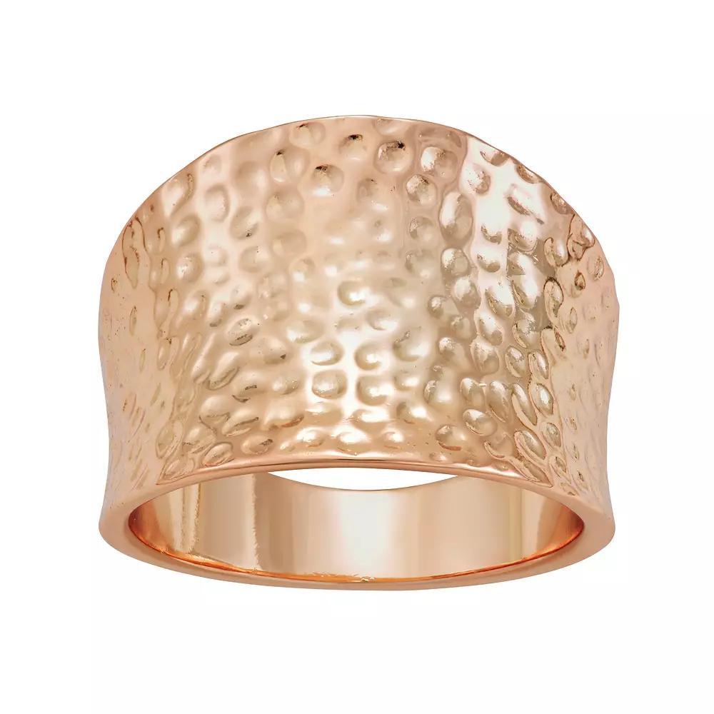 18k Rose Gold Over Silver Hammered Cigar Band Ring, Women's, Pink Tone Product Image