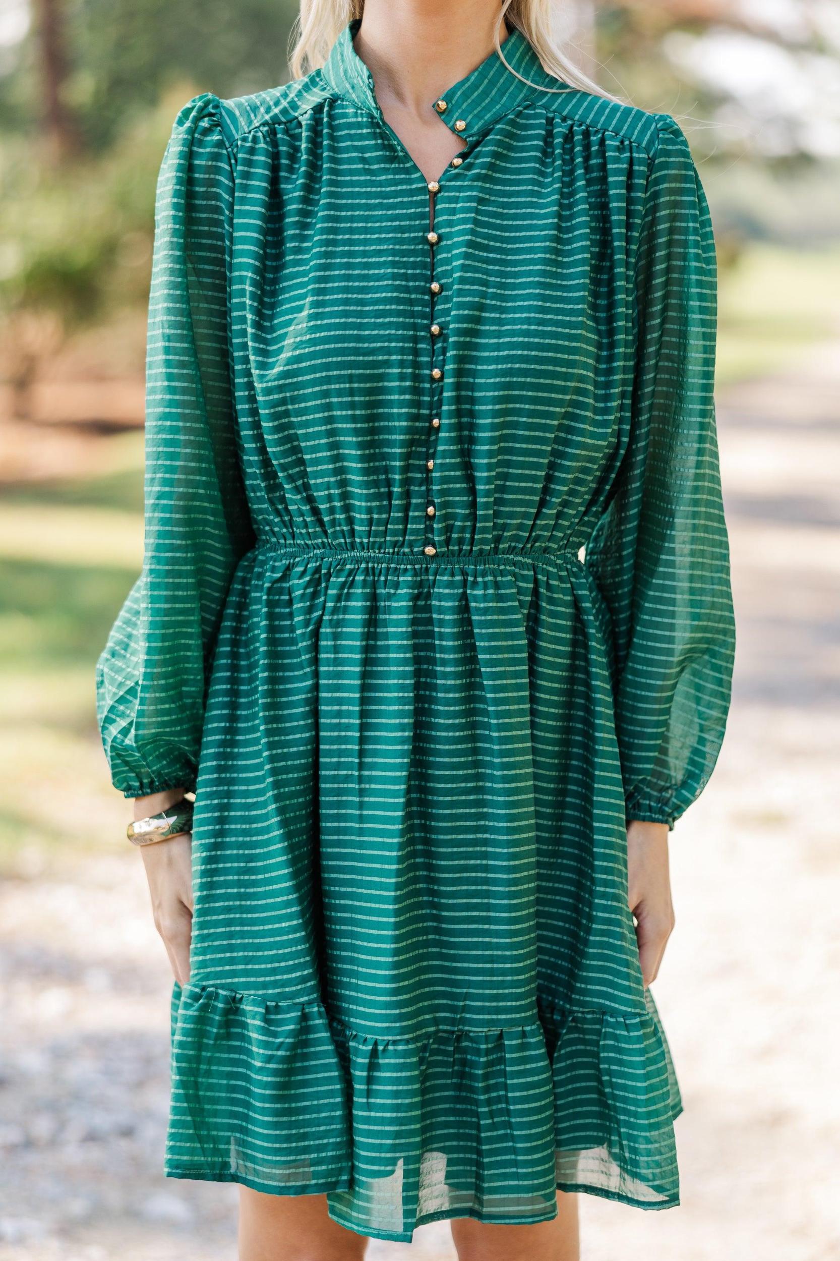 Great Days Ahead Hunter Green Striped Dress Female Product Image
