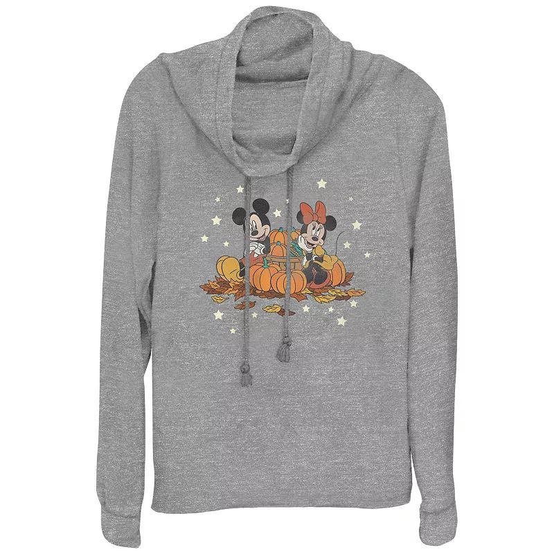 Disney's Mickey Mouse And Minnie Mouse Pumpkin Harvest Women's Cowlneck Graphic Lightweight Long Sleeve, Size: XL, Gray Grey Product Image