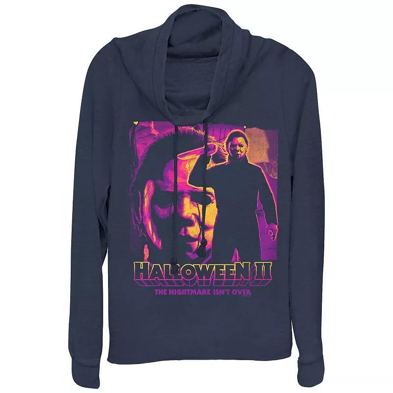 Plus Size Halloween II Michael Myers The Nightmare Isn't Over Cowlneck Graphic Lightweight Long Sleeve, Women's, Size: 3XL, Blue Product Image