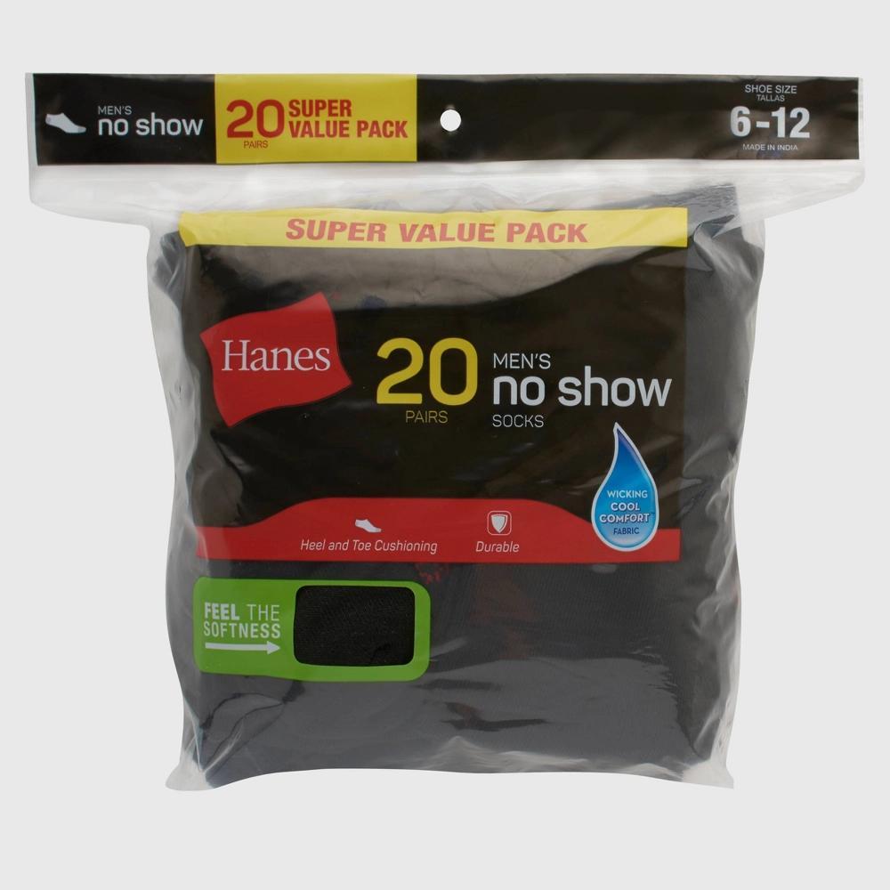 Hanes Men's Lightweight Comfort Super Value No Show Socks 20pk Gray 6-12: Moisture Wicking Product Image