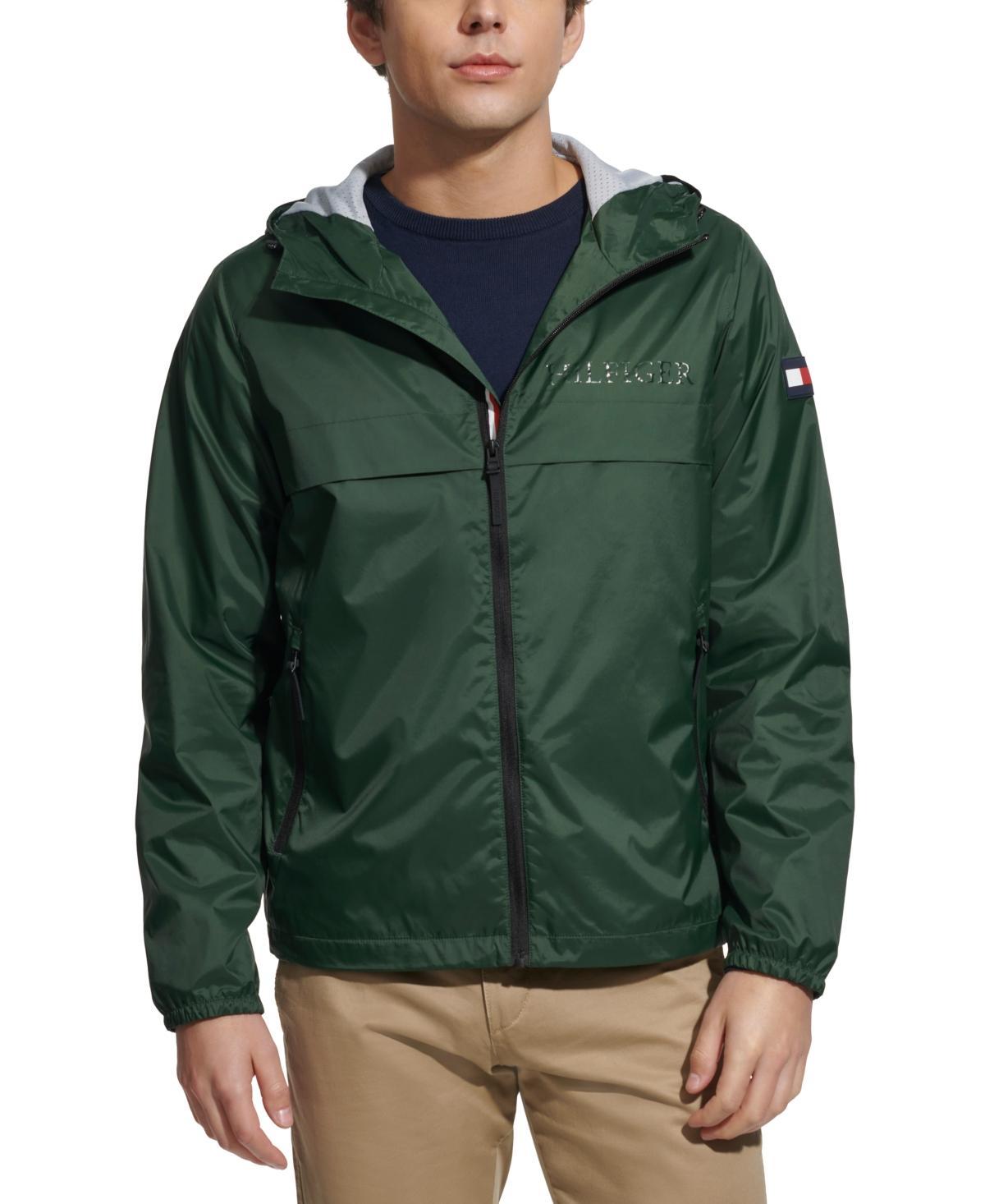 Men's Tommy Hilfiger Logo Patch Hooded Rain Jacket, Size: Medium, Blue Stripe Product Image