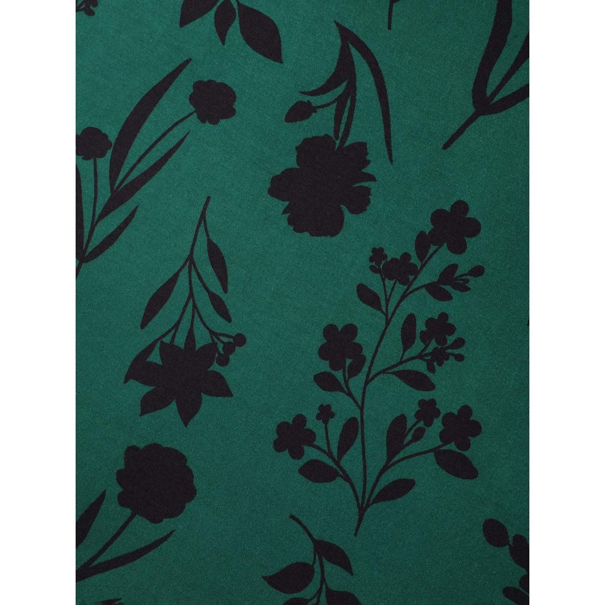Plus Size Stretchy Floral Print V-Neck T-Shirt DarkGreen Women Casual Non Natural Flowers V-neck Everyday T-shirts BloomChic 10/M Product Image