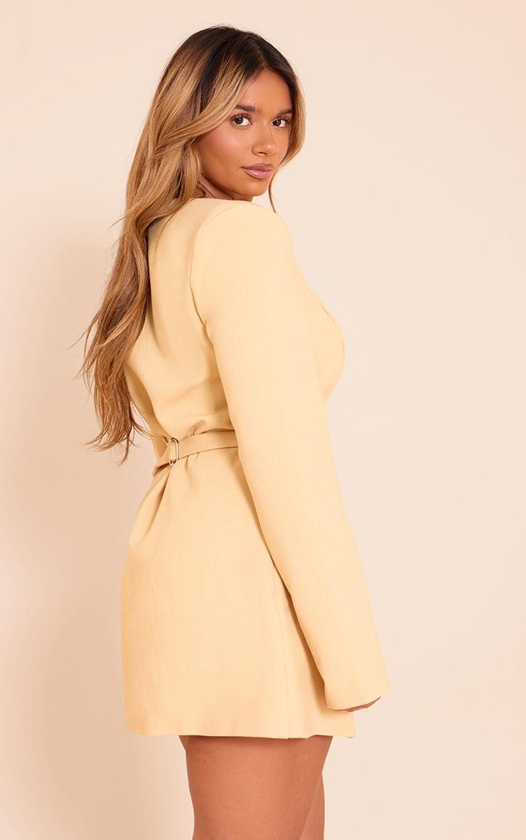 Shape Butter Yellow Tailored Square Neck Hammered Button Mini Dress Product Image