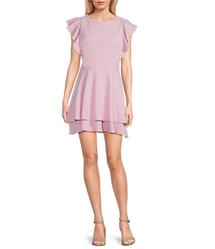Midnight Doll Flutter Sleeve Double-Hem Fit  Flare Dress Product Image