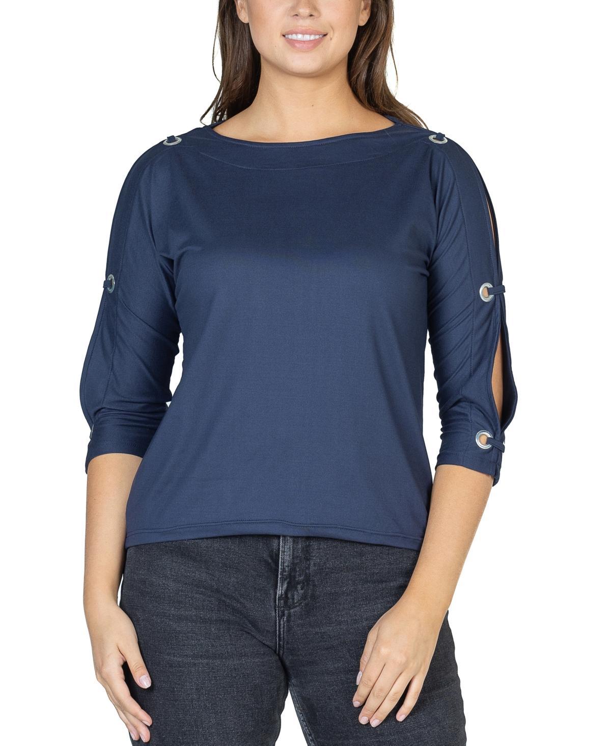 24seven Comfort Apparel Womens Three Quarter Cold Shoulder Grommet Top Product Image
