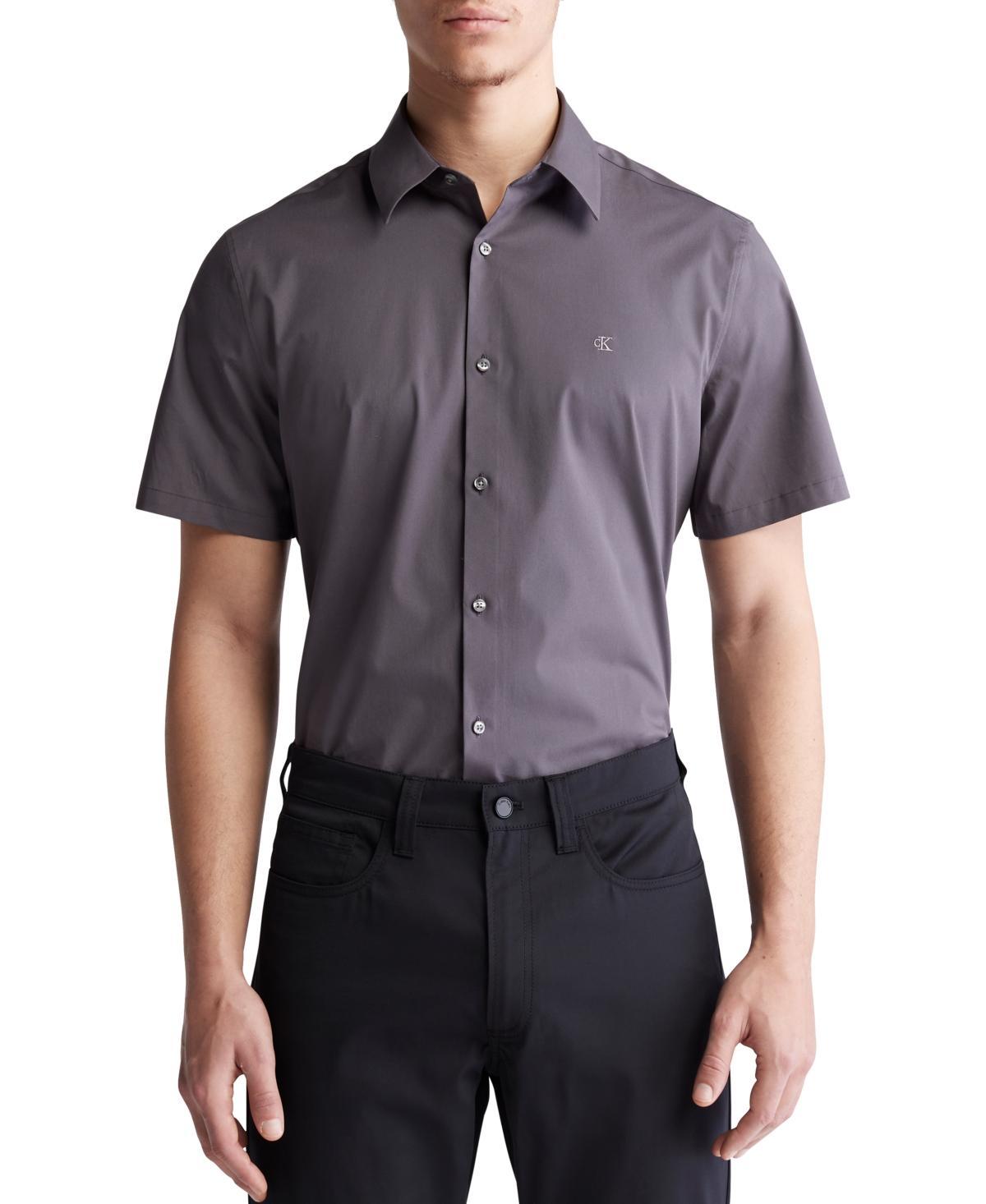 Calvin Klein Men's Cotton Stretch Slim Button-Down Shirt - Black - S Product Image