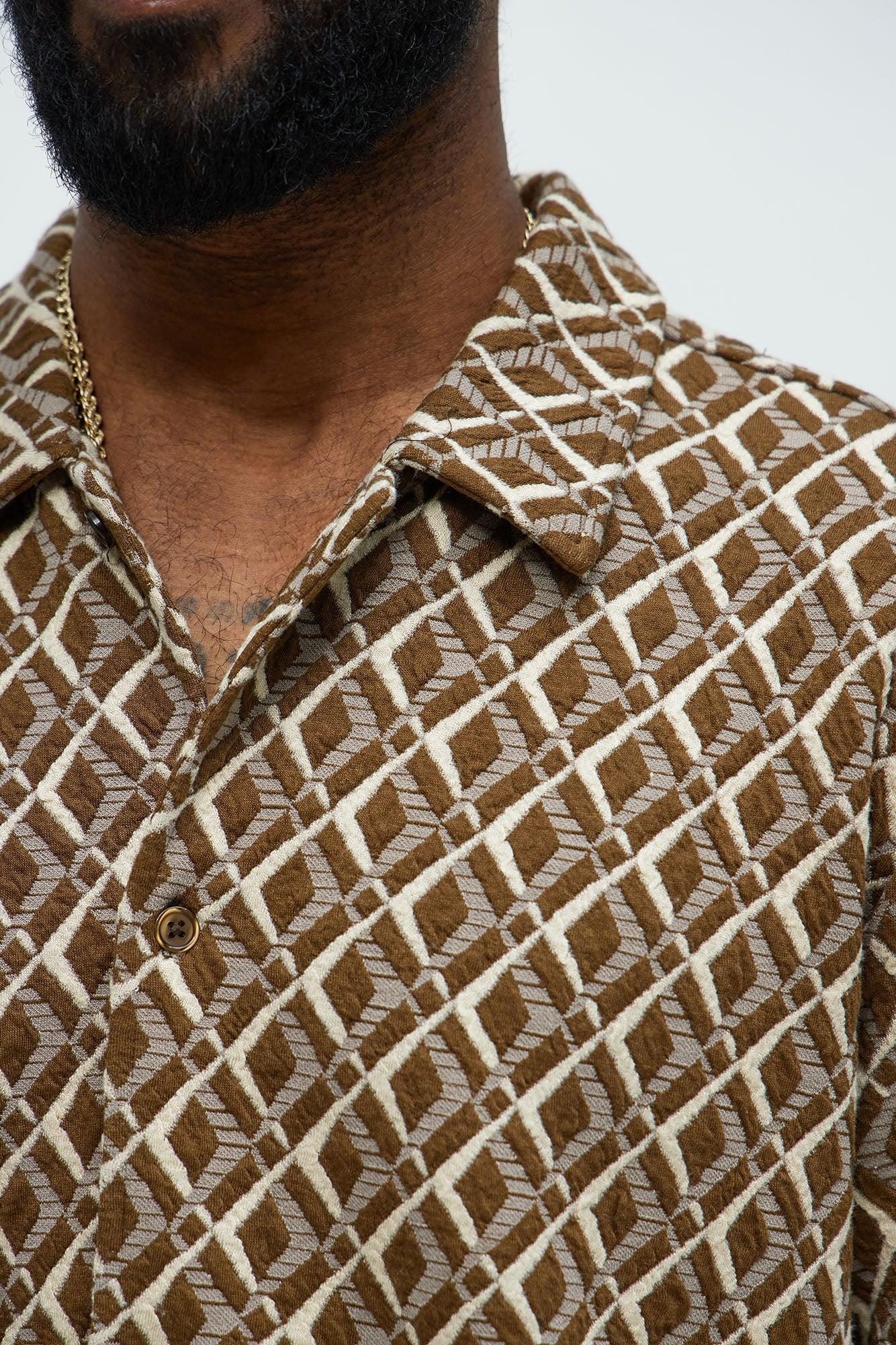Diamonds Short Sleeve Button Up - Brown/combo Product Image