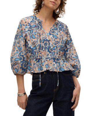 Vero Moda Womens Matilda Printed 3/4-Sleeve Peplum Top Product Image
