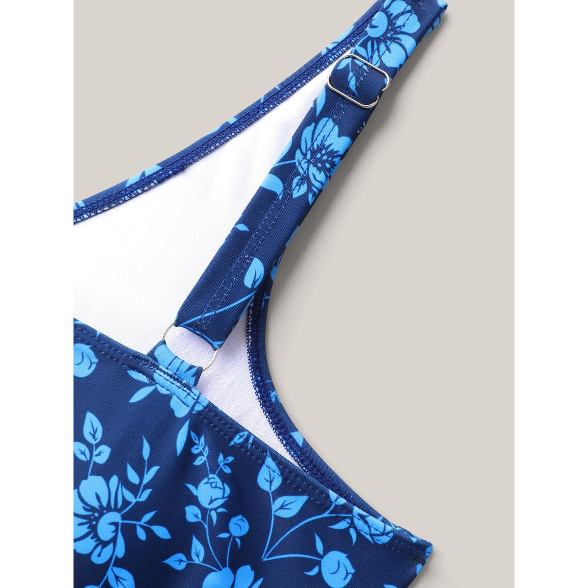 Plus Size Floral Front-Knot One-Piece Swimsuit Women's Swimwear Indigo Beach Gathered Curve Bathing Suits High stretch One Pieces BloomChic 18-20/2X Product Image
