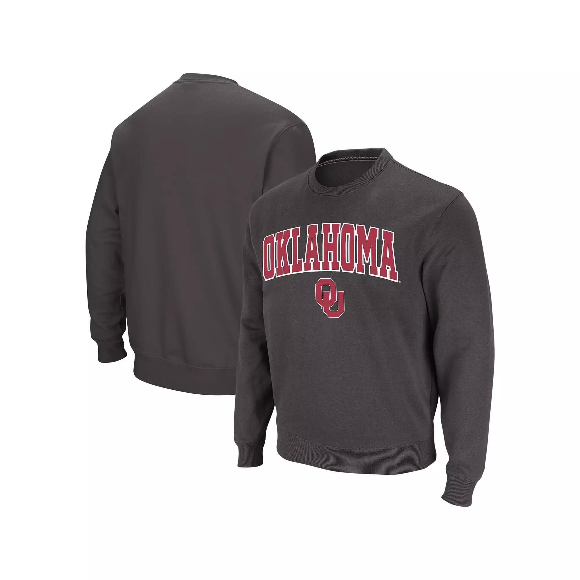 Men's Colosseum Charcoal Oklahoma Sooners Arch & Logo Crew Neck Sweatshirt, Size: Small Product Image