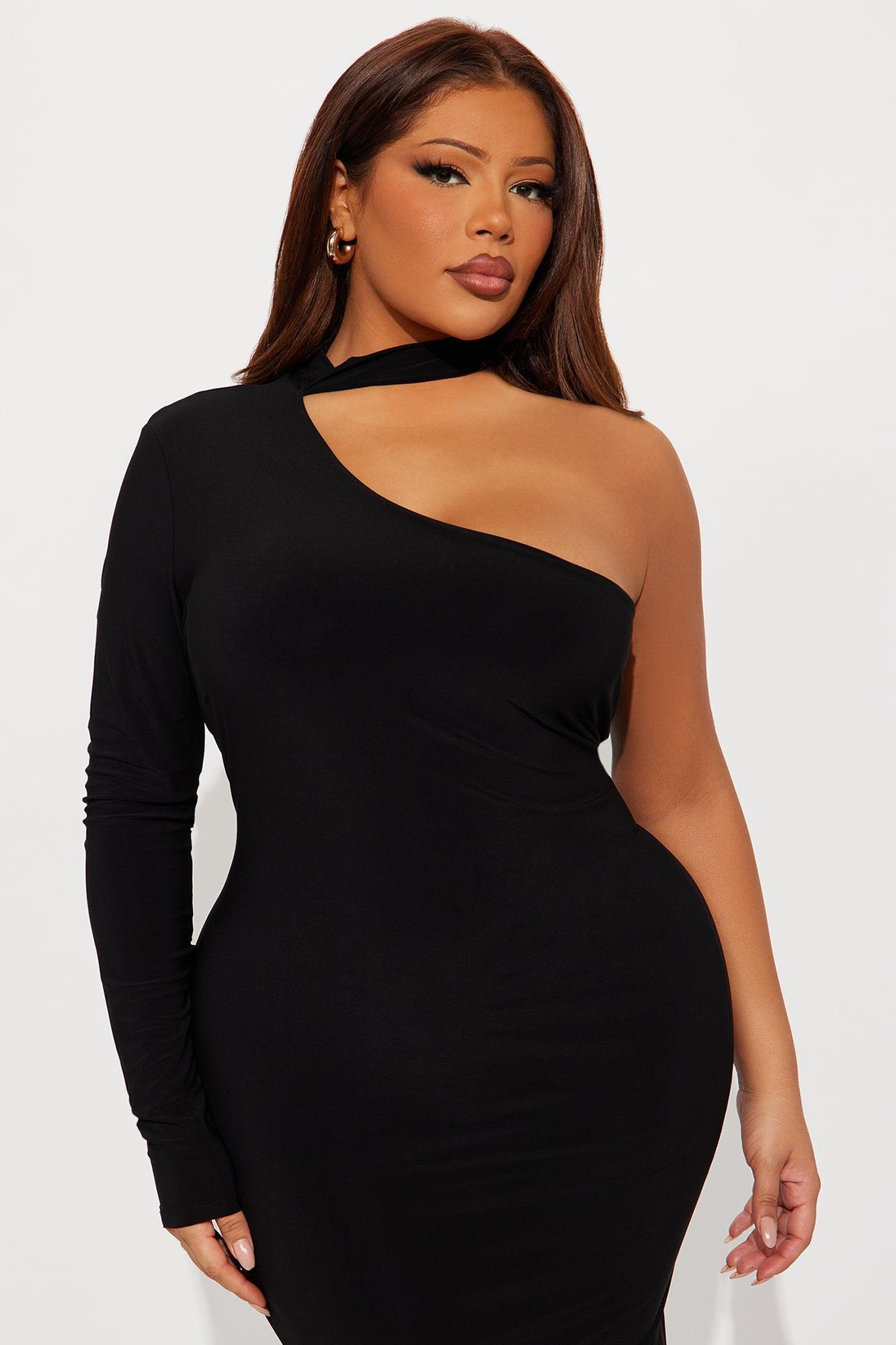 Gleaming One Shoulder Mini Dress - Black Product Image