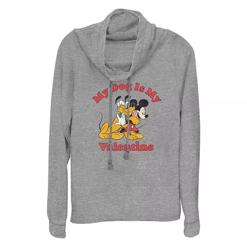 Disney's Mickey Mouse And Pluto My Dog Is My Valentine Women's Cowlneck Graphic Lightweight Long Sleeve, Size: Small, Gray Grey Product Image