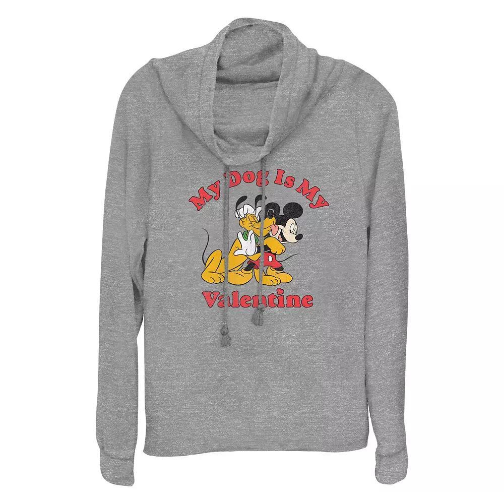 Disney's Mickey Mouse And Pluto My Dog Is My Valentine Women's Cowlneck Graphic Lightweight Long Sleeve, Size: Small, Gray Grey Product Image