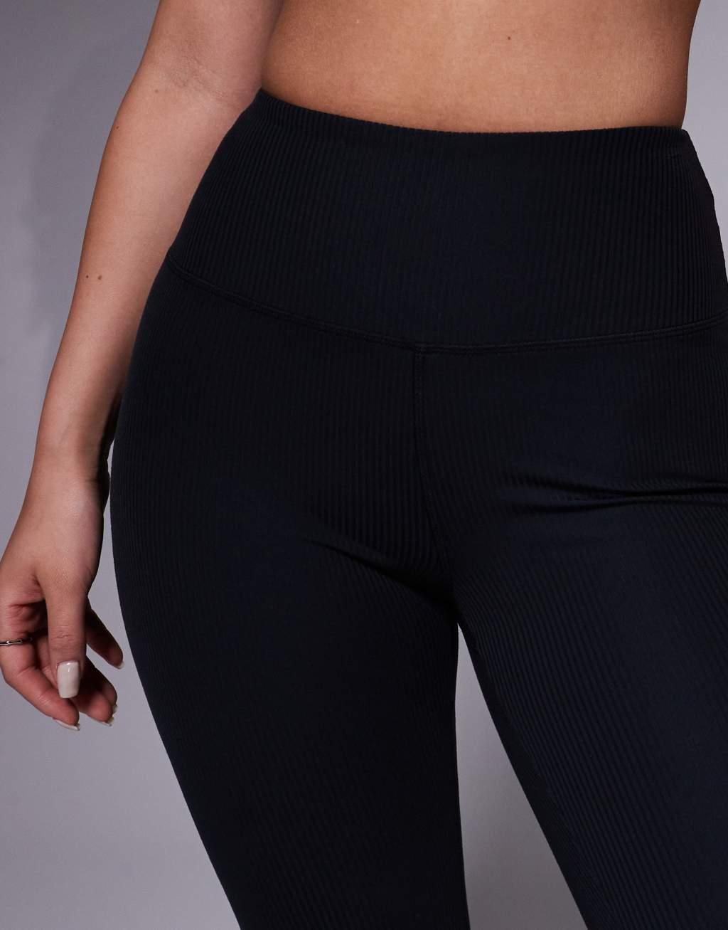 4505 Hourglass soft touch rib knit slim kick yoga leggings in black  Product Image