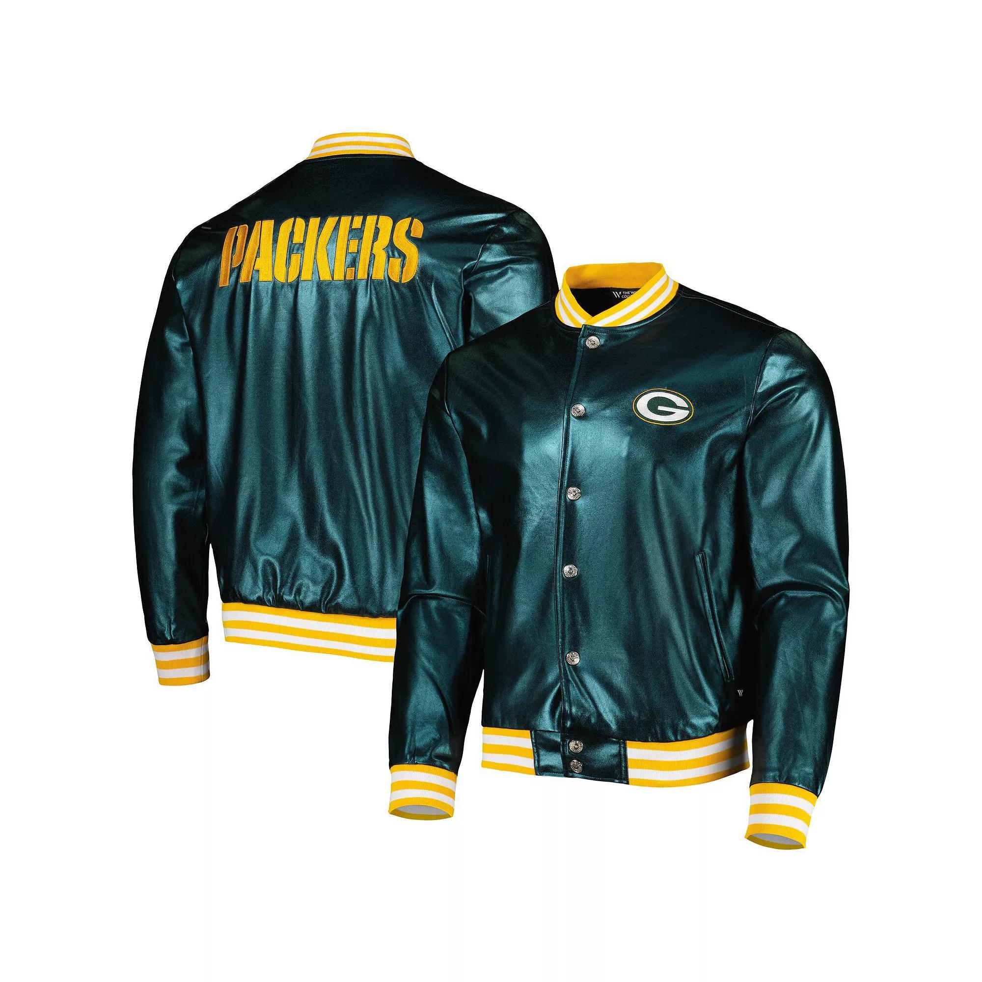 Mens The Wild Collective Bay Packers Metallic Bomber Full-Snap Jacket Product Image