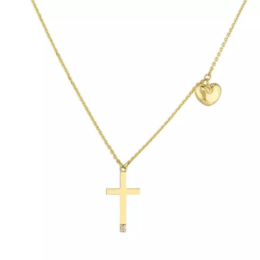 14k Gold Diamond Accent Puffed Heart Cross Adjustable Necklace, Women's, Size: 18" Product Image
