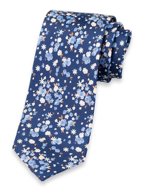 Floral Woven Silk Tie - Blue Product Image